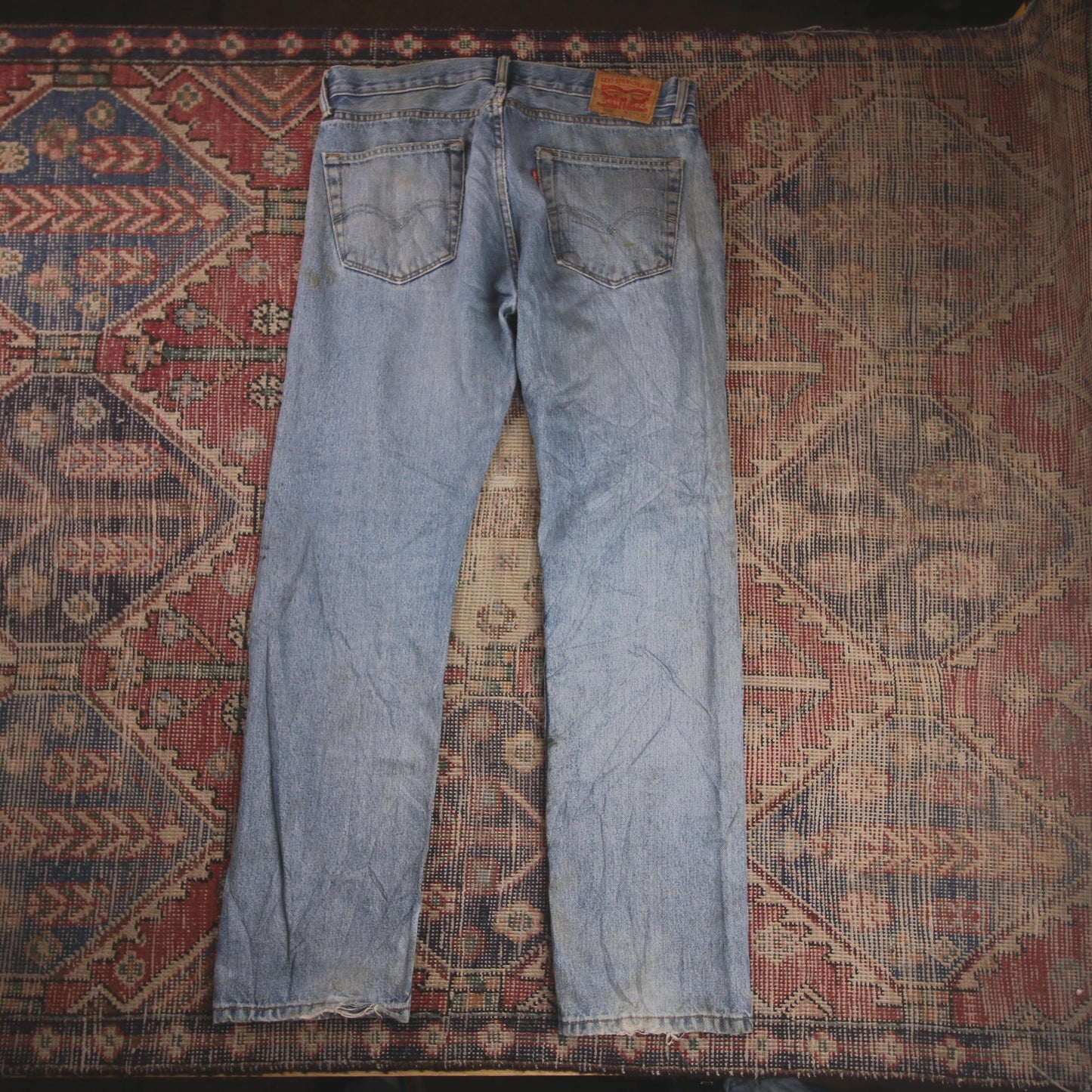 Levi's 505 W36 L31 Straight Leg Regular Fit Classic Ripped Style Blue Denim Jean