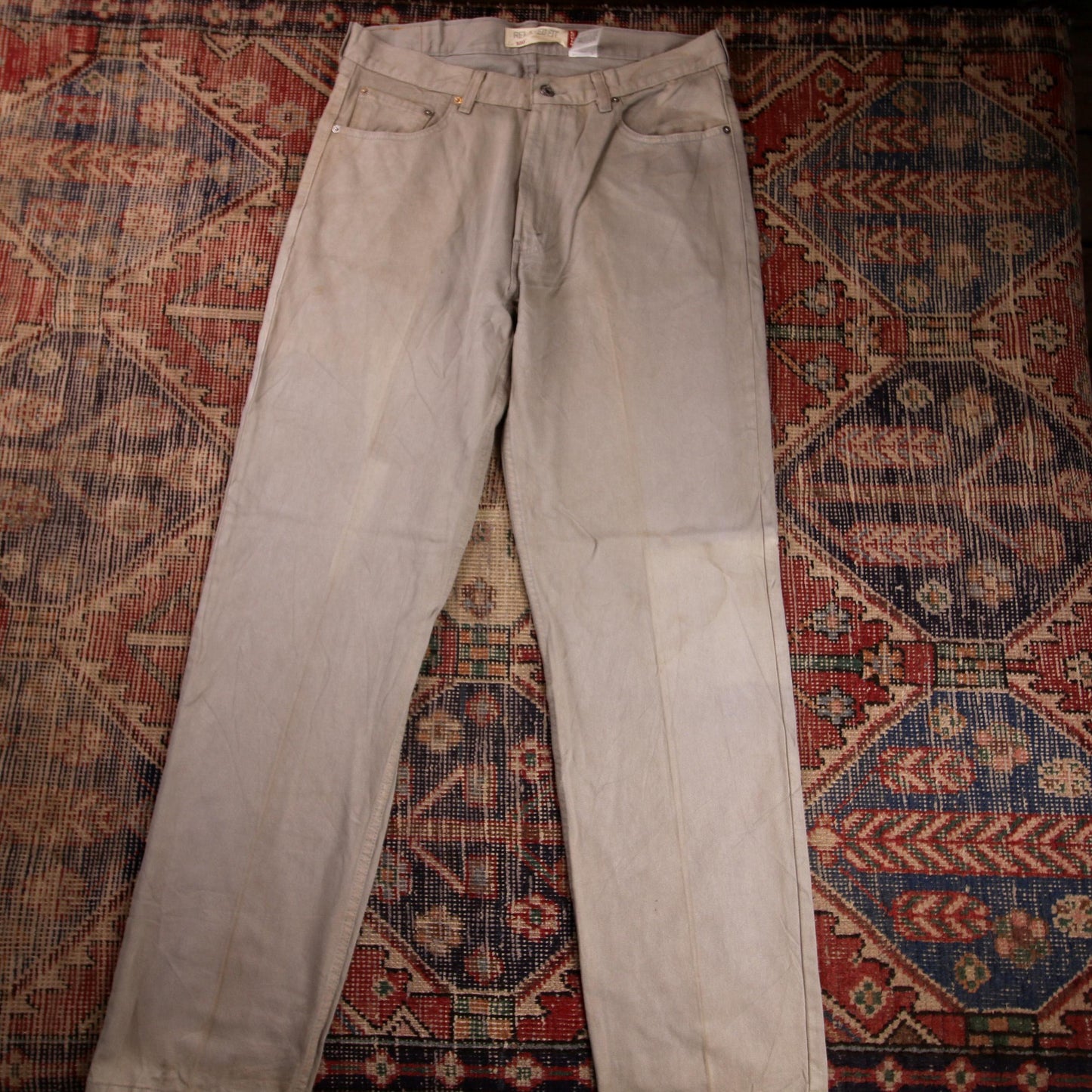 Levi's 550 W36 L34 Tapered Leg Relaxed Fit Beige Denim Jeans