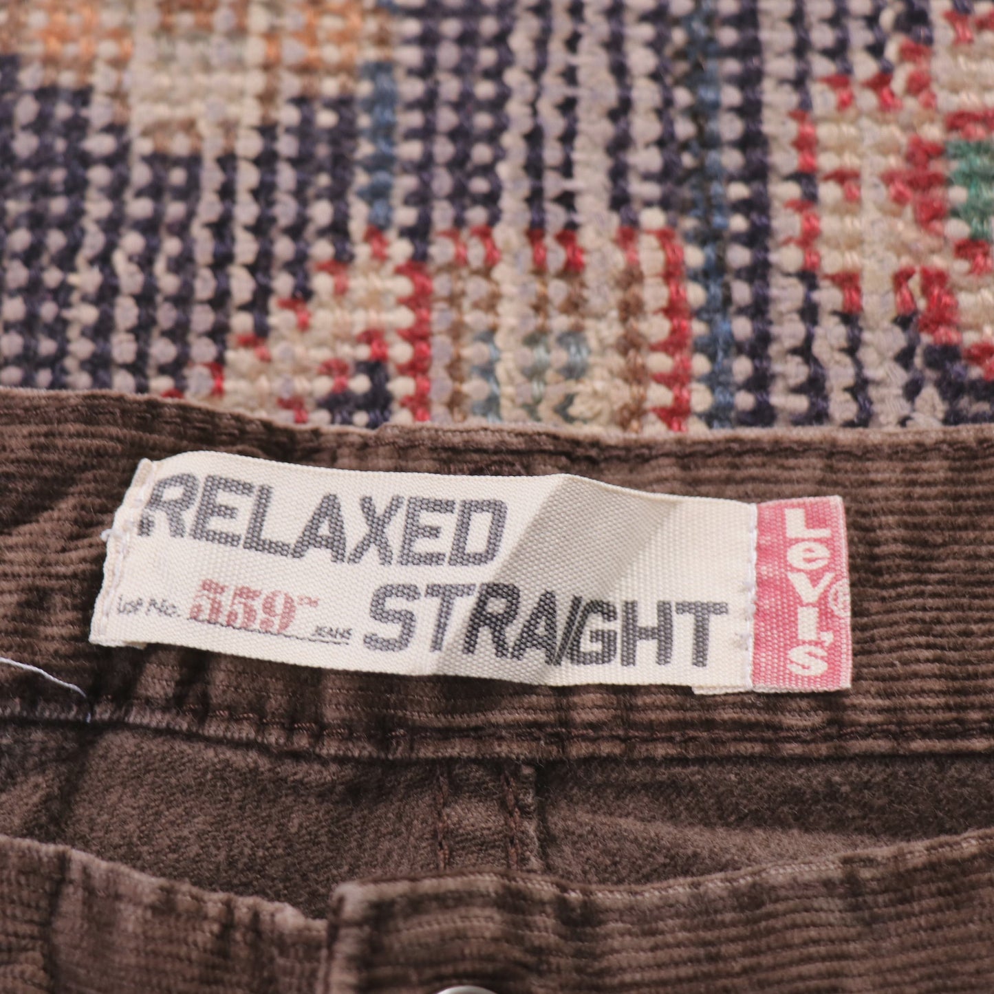 Levi's 559 W34 L28 Straight Leg Relaxed Fit Brown Corduroy Trousers