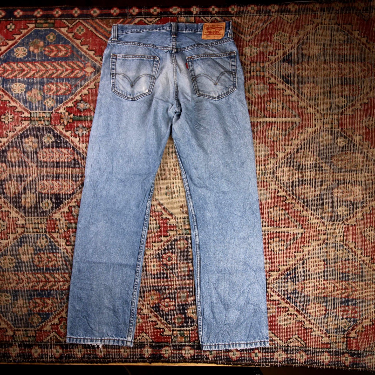Levi's 505 W34 L31 Straight Leg Regular Fit Classic Ripped Style Blue Denim Jean