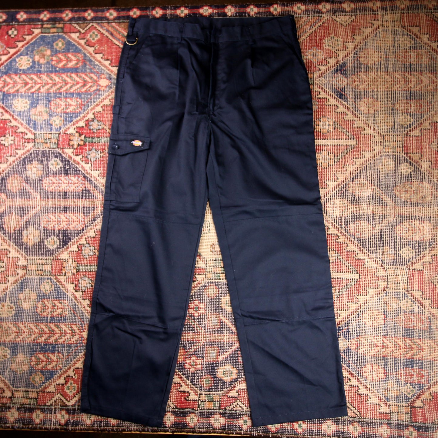 Dickies Double Knee W40 L31 Cargo Navy Cotton Blend Trousers