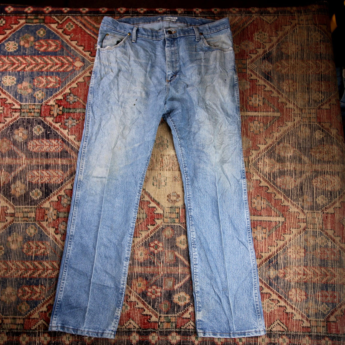 Wrangler W38 L31 Straight Leg Relaxed Fit Blue Denim Jeans