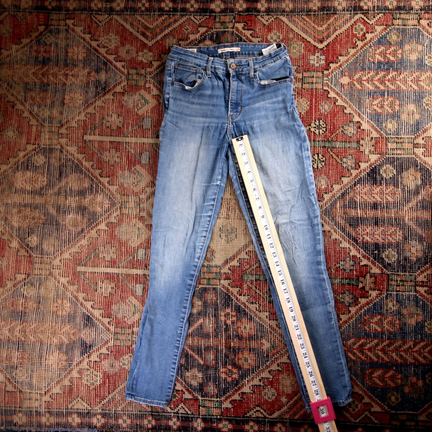 Levi's 721 Red Tab W26 L30 Skinny Classic Ripped Style Blue Denim Jeans