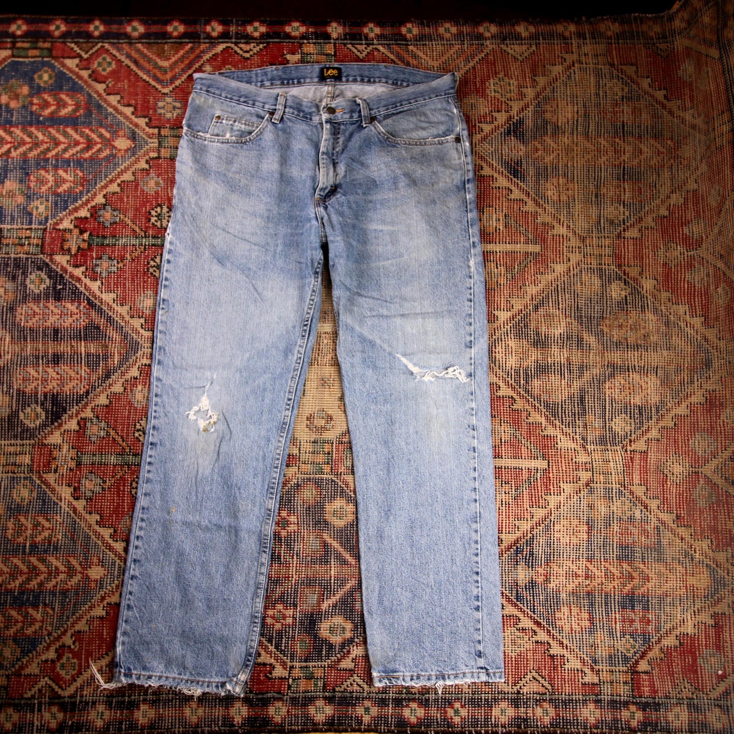 Lee W36 L29 Straight Leg Loose Fit Classic Ripped Style Blue Denim Jeans