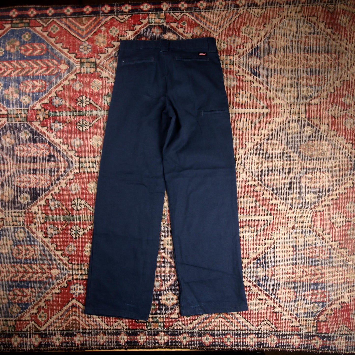 Dickies Double Knee W28 L28 Straight Leg Blue Cotton Blend Trousers