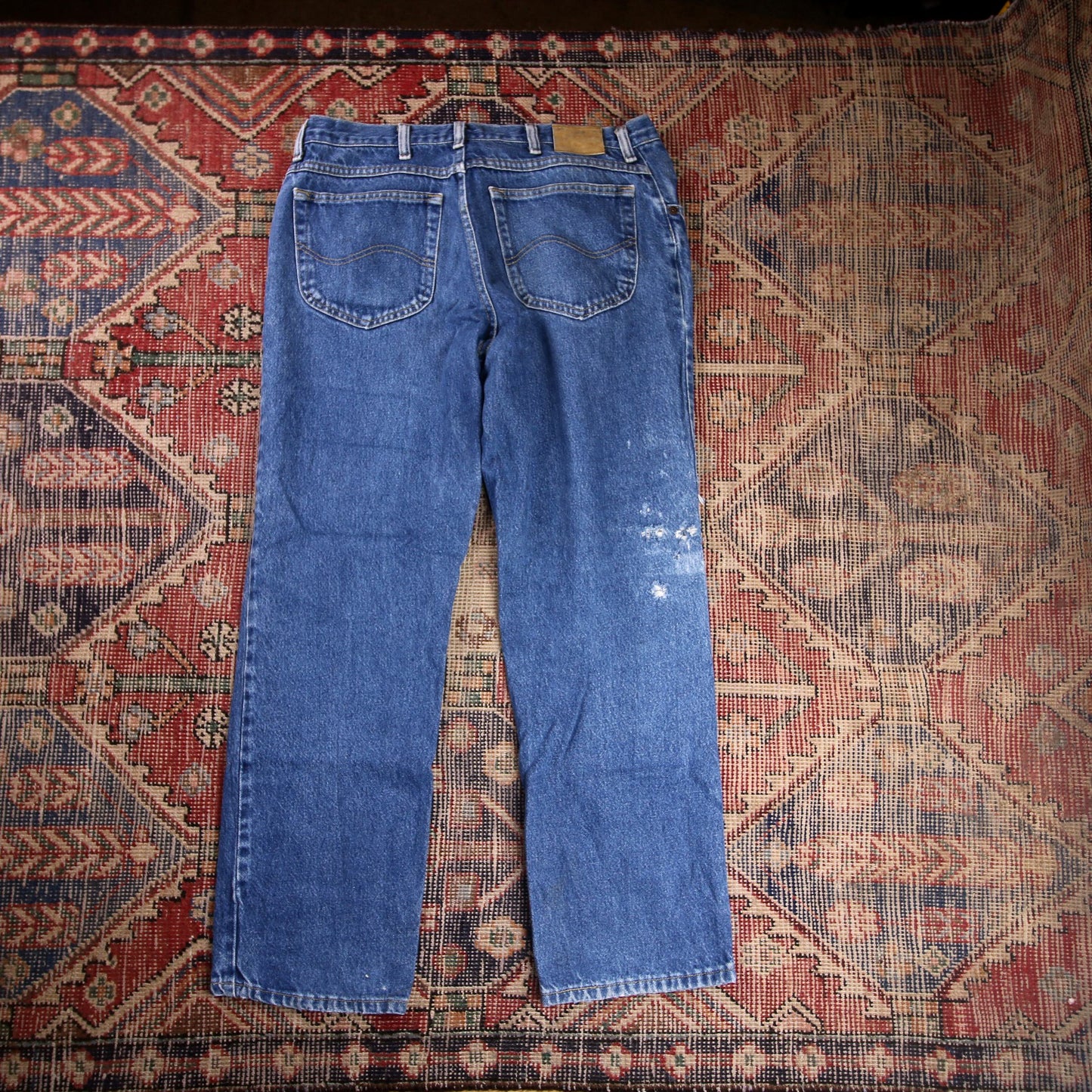 Lee W34 L28 Straight Leg Loose Fit Classic Ripped Style Blue Denim Jeans
