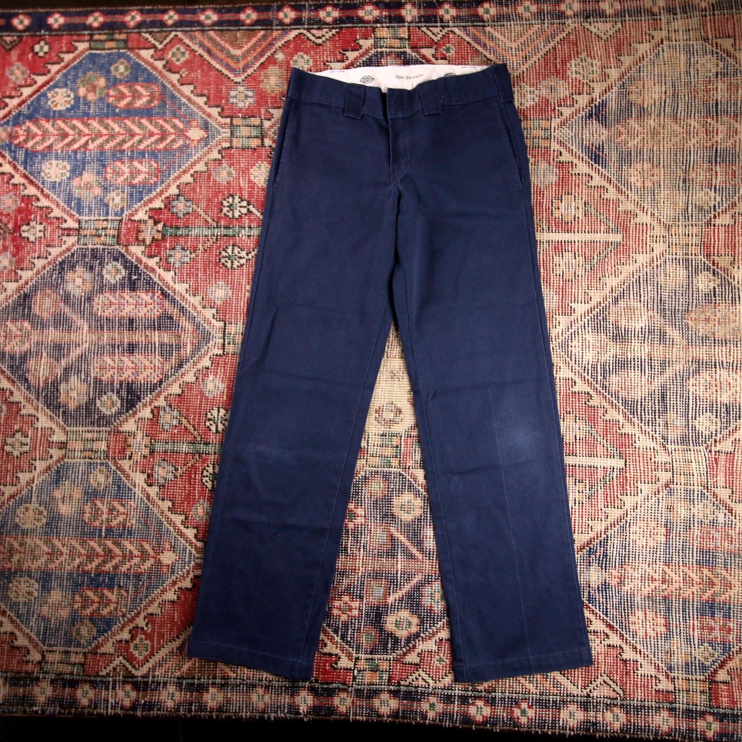 Dickies W30 L30 Straight Leg Slim Fit Blue Cotton Blend Trousers