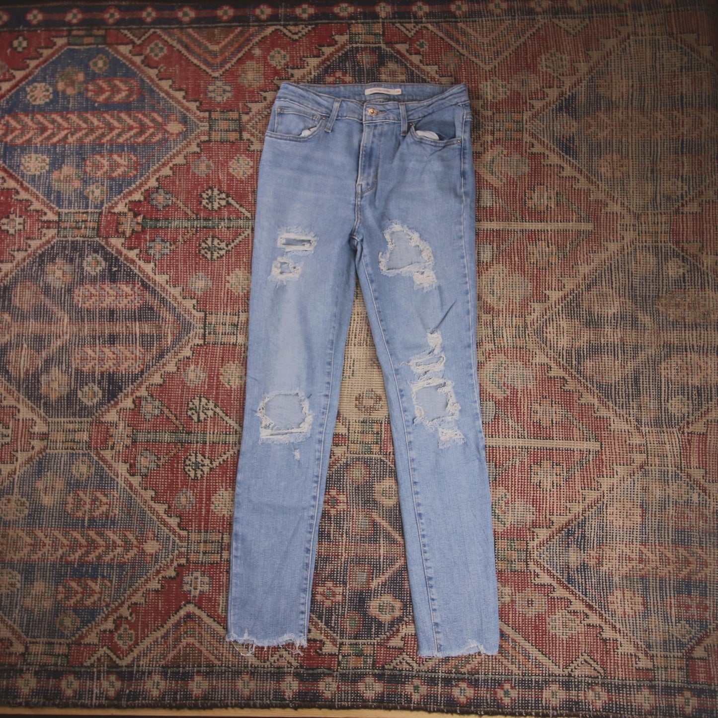 Levi's 721 W26 L27 Skinny Classic Ripped Style Blue Denim Jeans