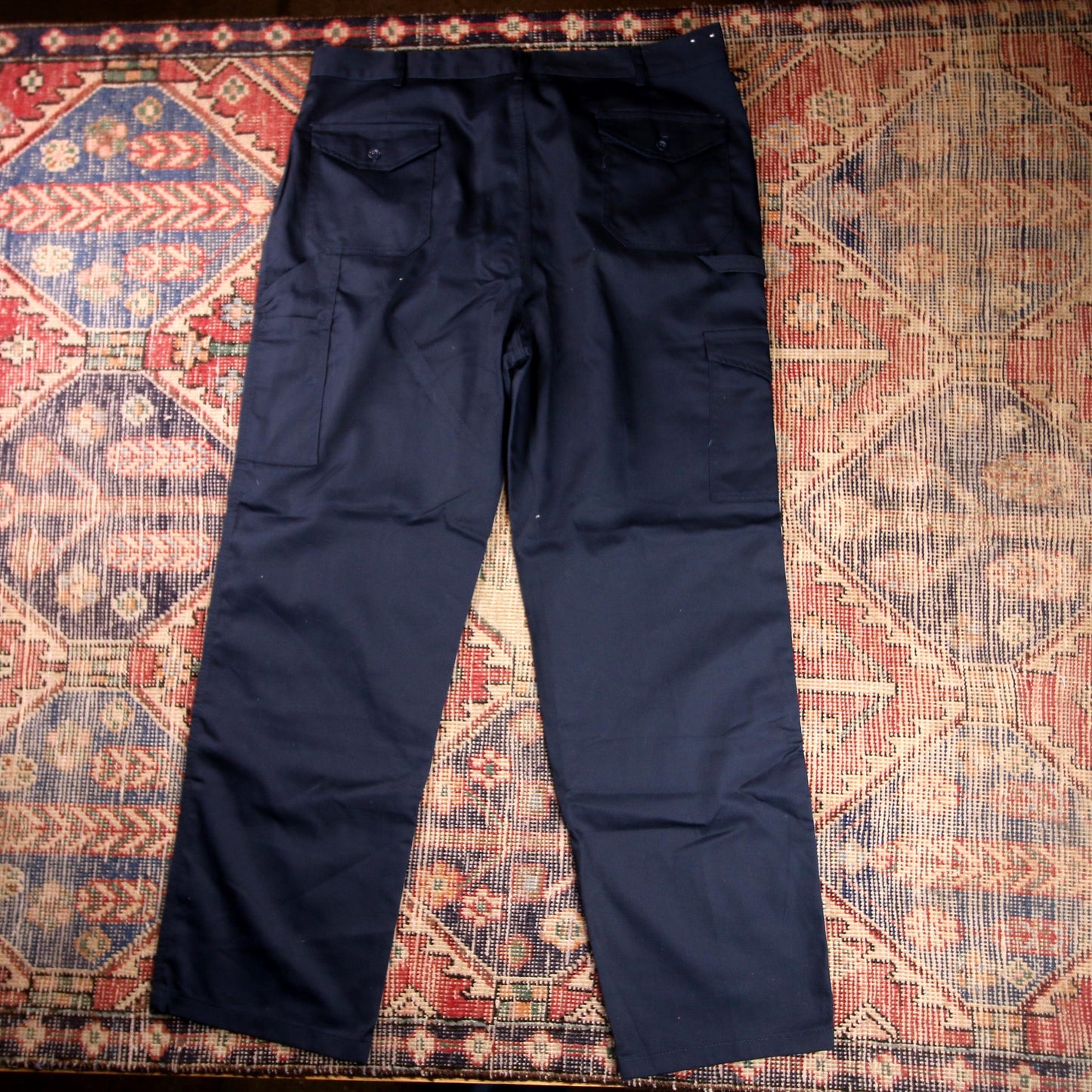 Dickies Double Knee W40 L31 Cargo Navy Cotton Blend Trousers