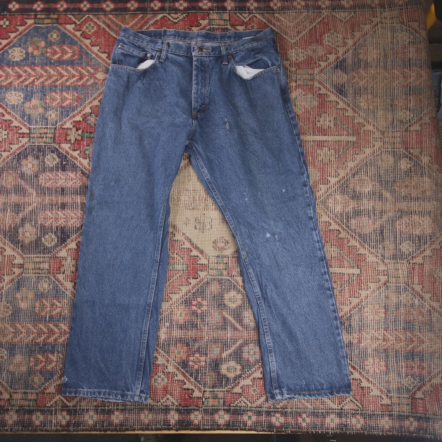 Wrangler W34 L29 Straight Leg Relaxed Fit Blue Denim Jeans