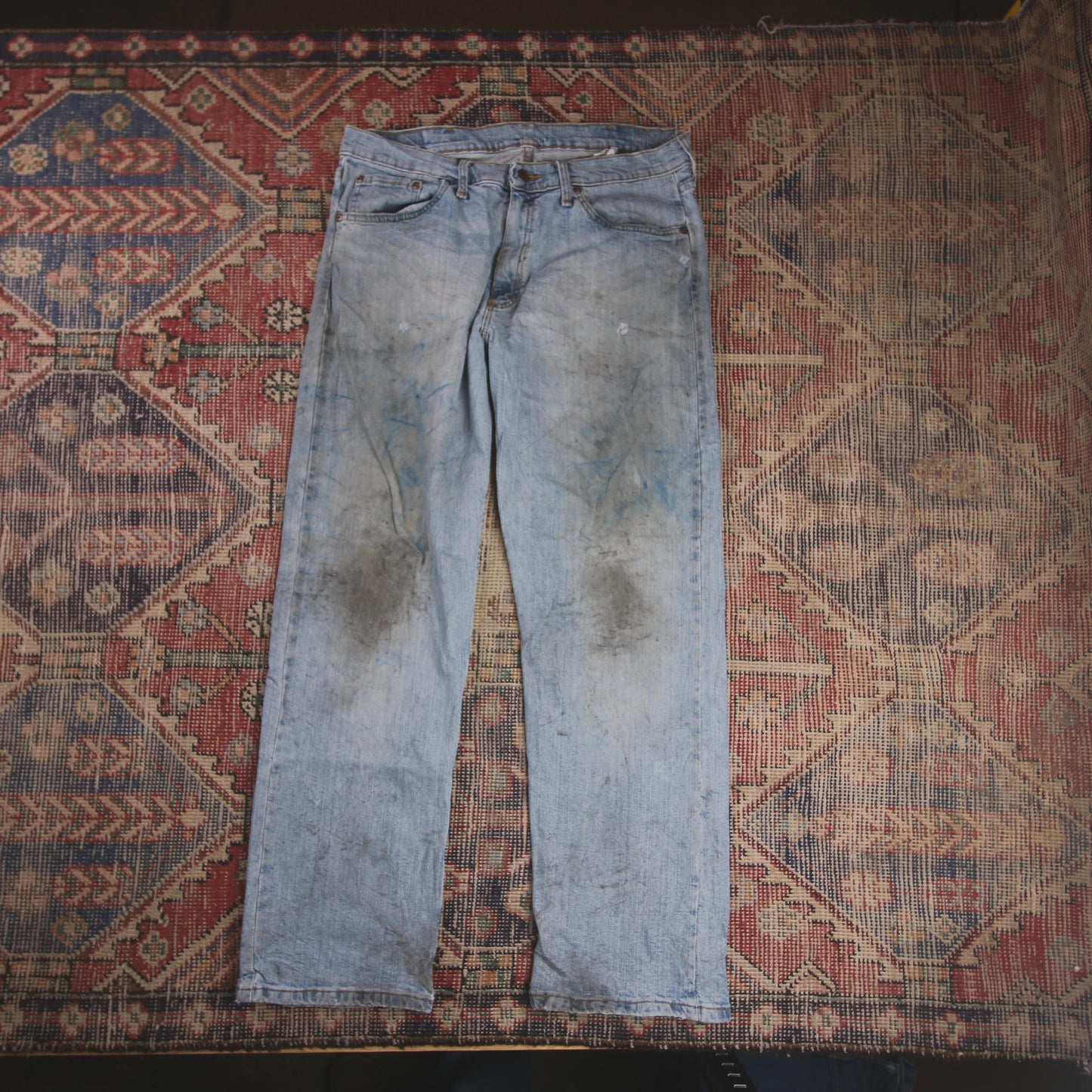 Wrangler W34 L28 Straight Leg Relaxed Fit Blue Denim Jeans