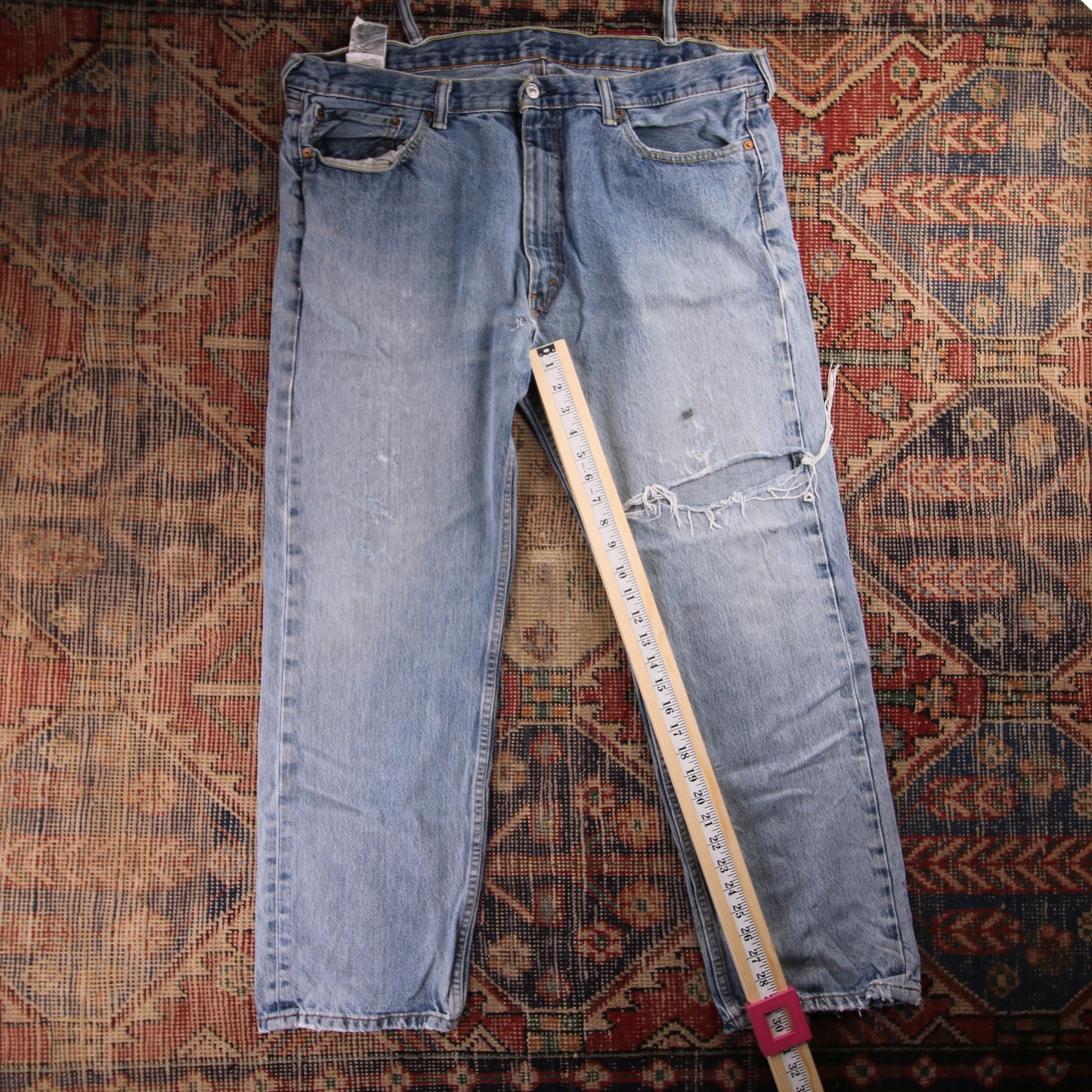 Levi's 505 Orange Tab W42 L30 Straight Leg Regular Fit Classic Ripped Style Blue