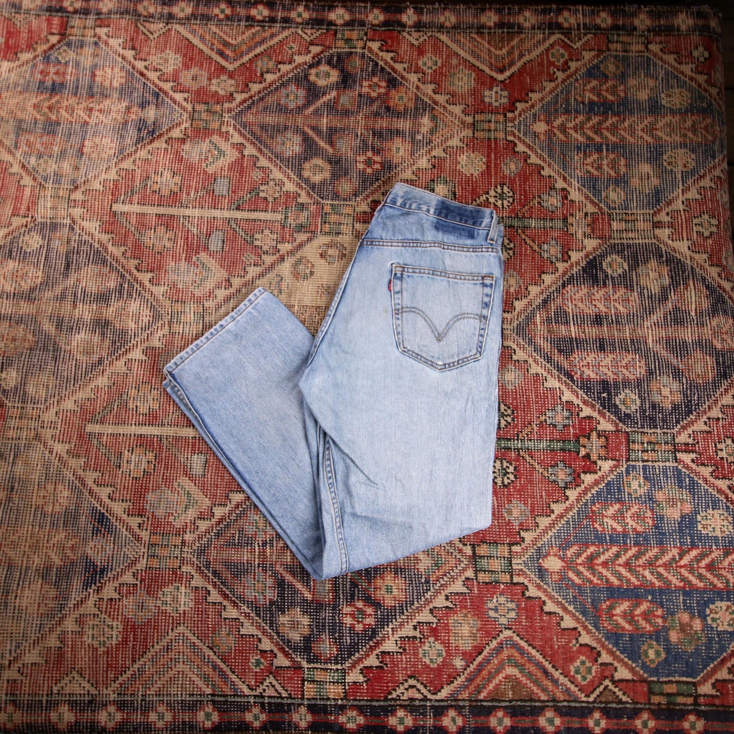 Levi's 505 W34 L30 Straight Leg Regular Fit Classic Ripped Style Blue Denim Jean