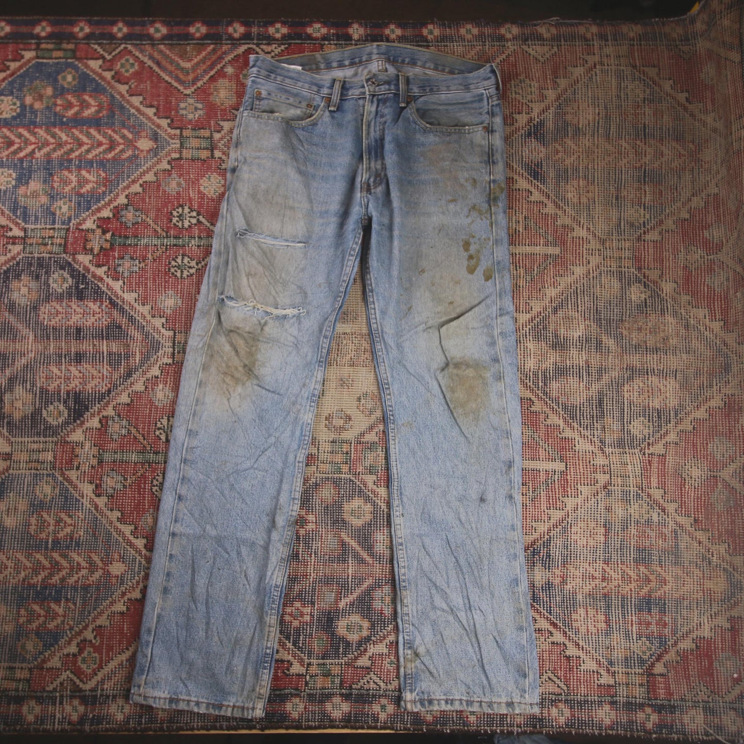Levi's 505 W36 L31 Straight Leg Regular Fit Classic Ripped Style Blue Denim Jean
