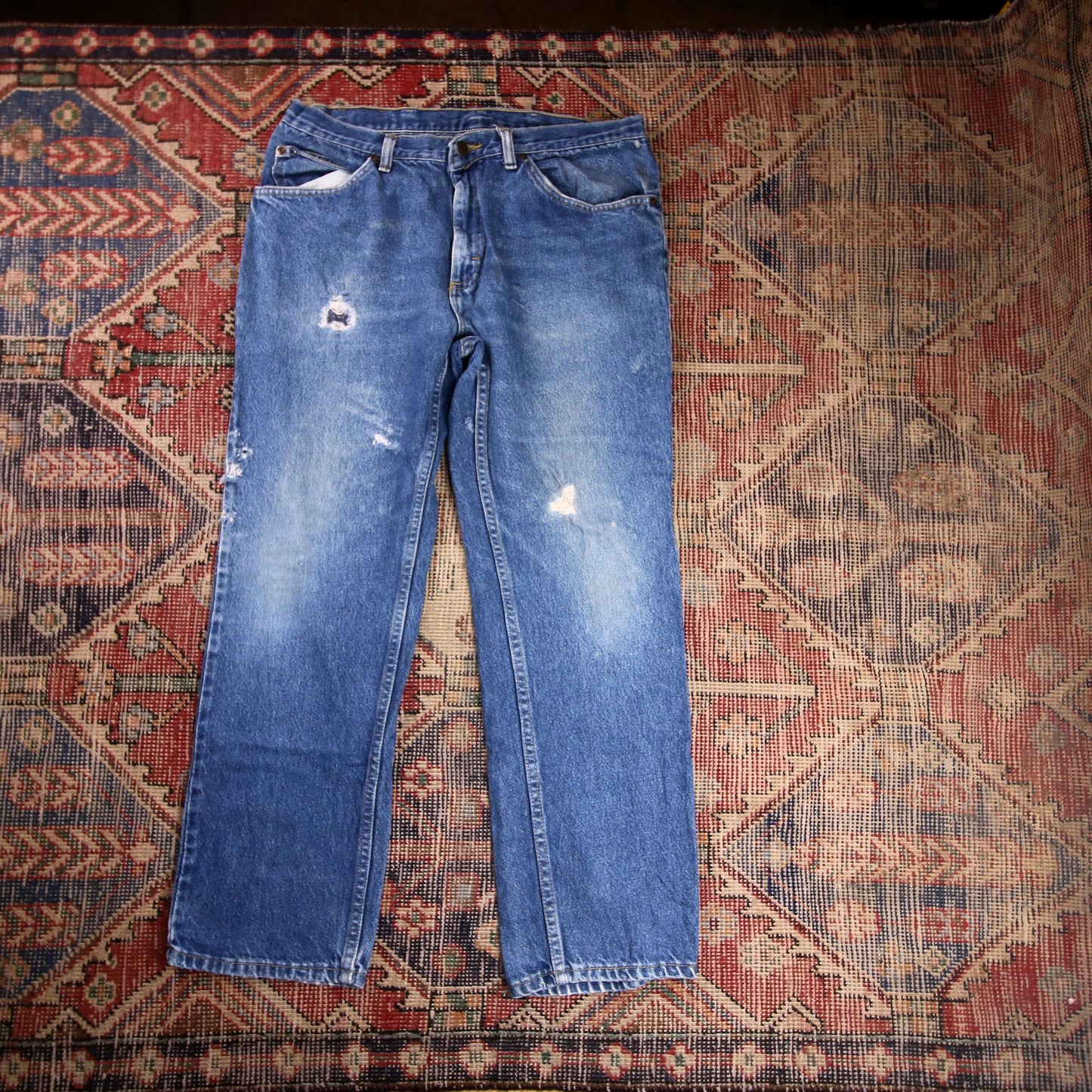 Lee W34 L28 Straight Leg Loose Fit Classic Ripped Style Blue Denim Jeans