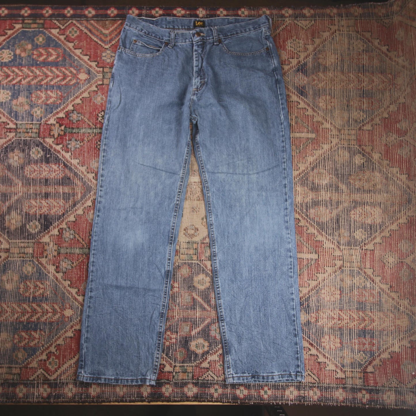 Lee W36 L32 Straight Leg Loose Fit Blue Denim Jeans