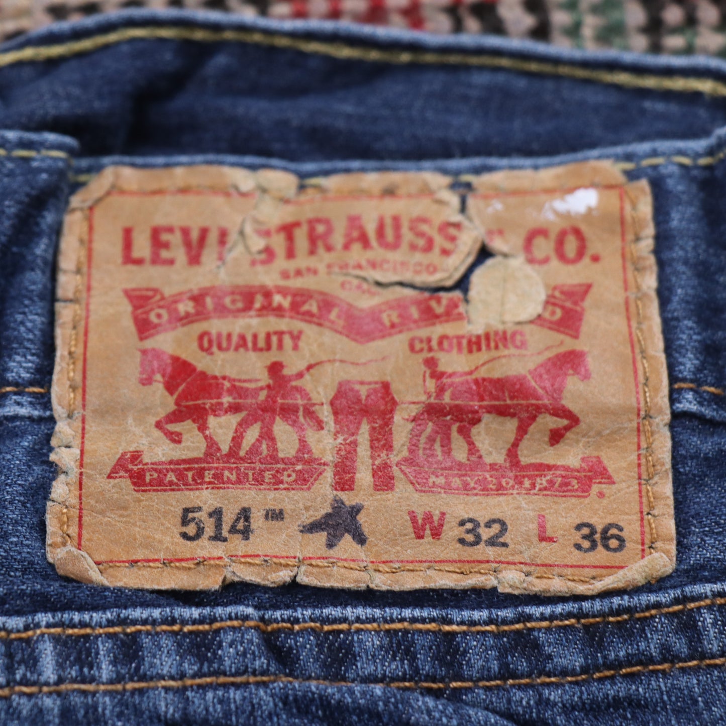 Levi's 514 Orange Tab W32 L33 Straight Leg Classic Ripped Style Blue Denim Jeans