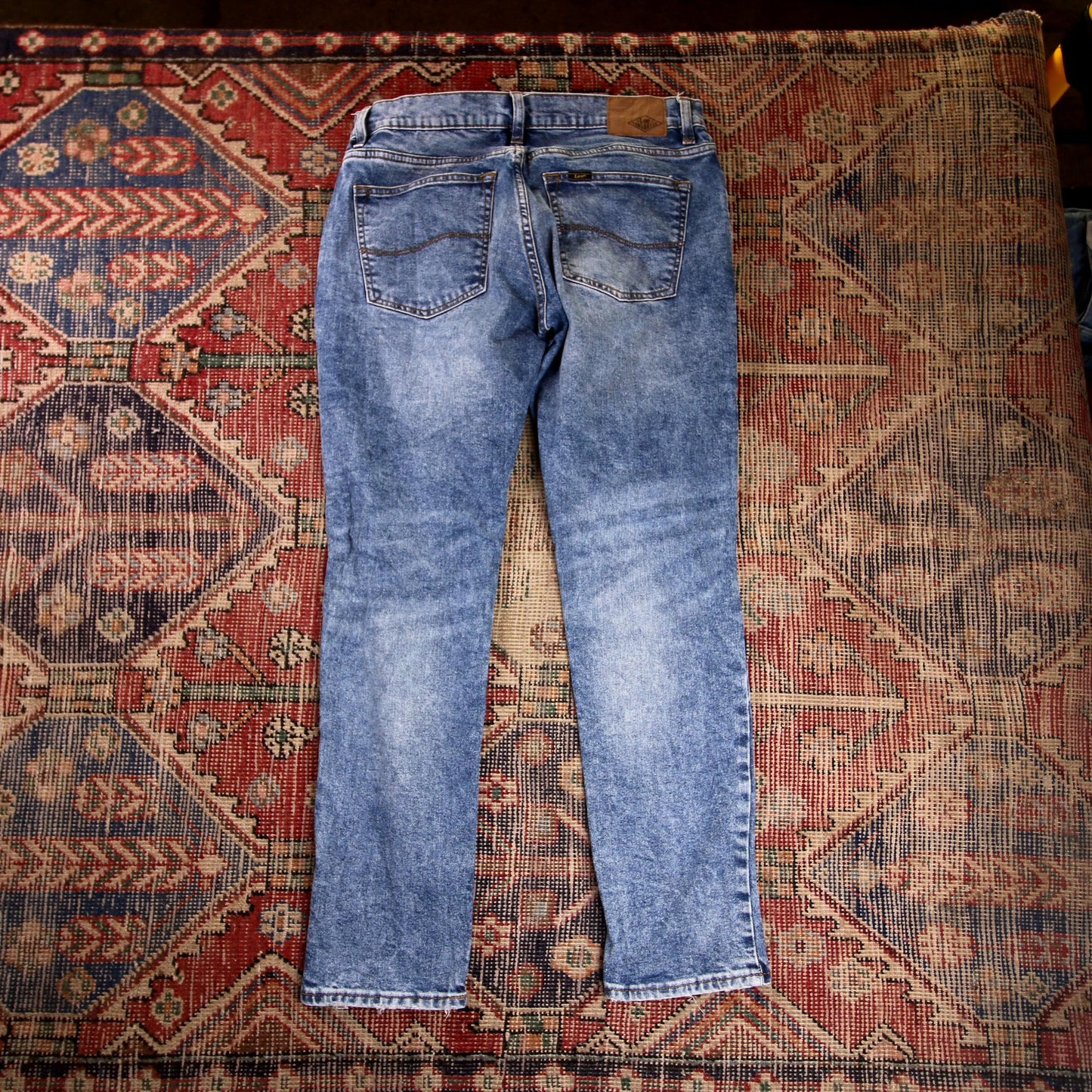 Lee W32 L29 Straight Leg Relaxed Fit Classic Ripped Style Blue Denim Jeans