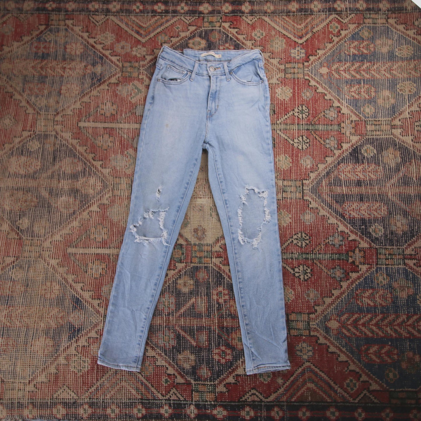 Levi's 721 W24 L25 Skinny Classic Ripped Style Blue Denim Jeans