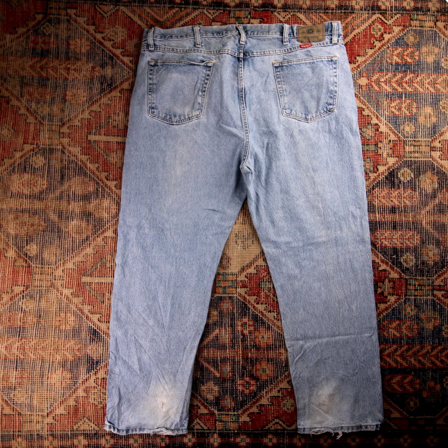 Wrangler W42 L28 Baggy Classic Ripped Style Blue Denim Jeans
