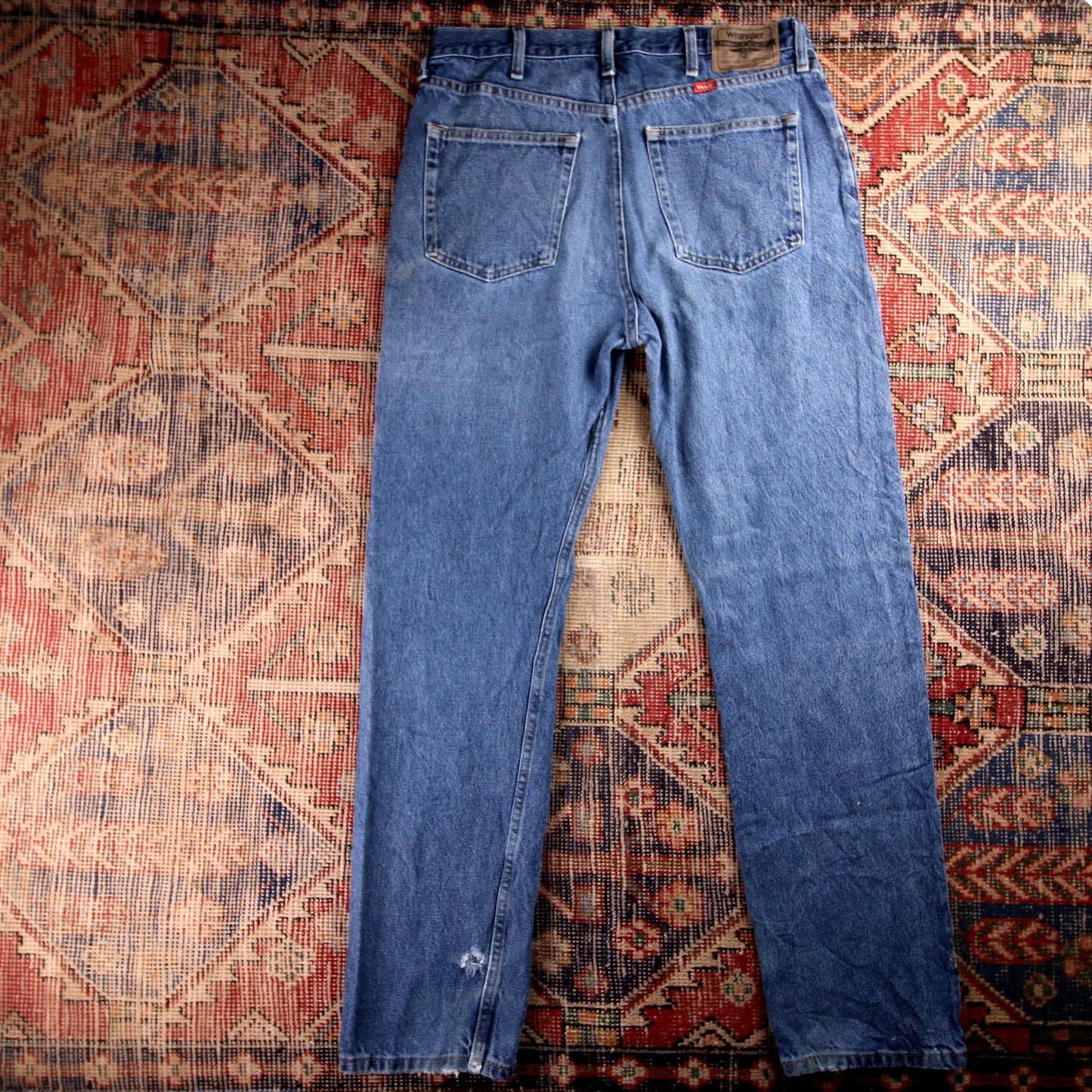 Wrangler Orange Tab W36 L33 Straight Leg Classic Ripped Style Blue Denim Jeans