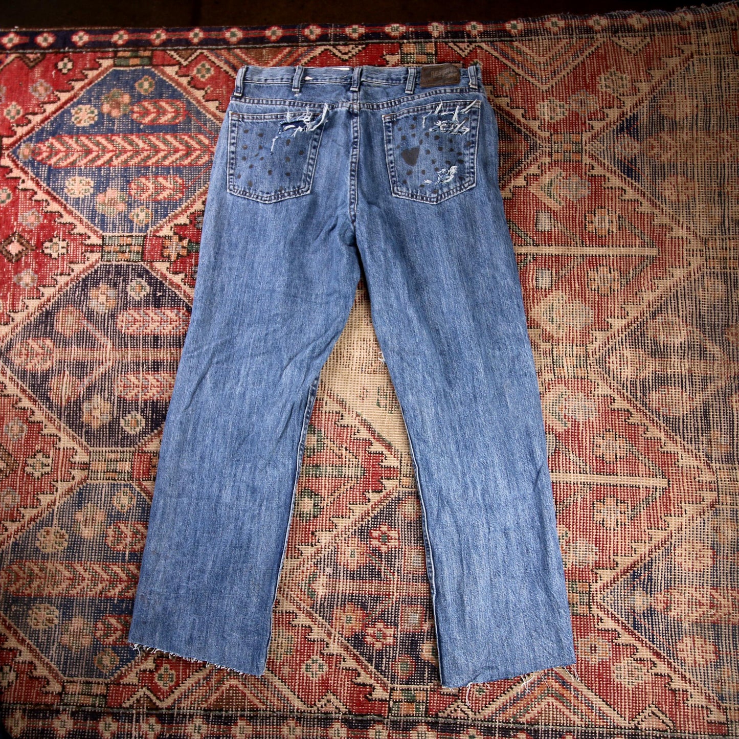 Lee W34 L27 Straight Leg Relaxed Fit Classic Ripped Style Blue Denim Jeans