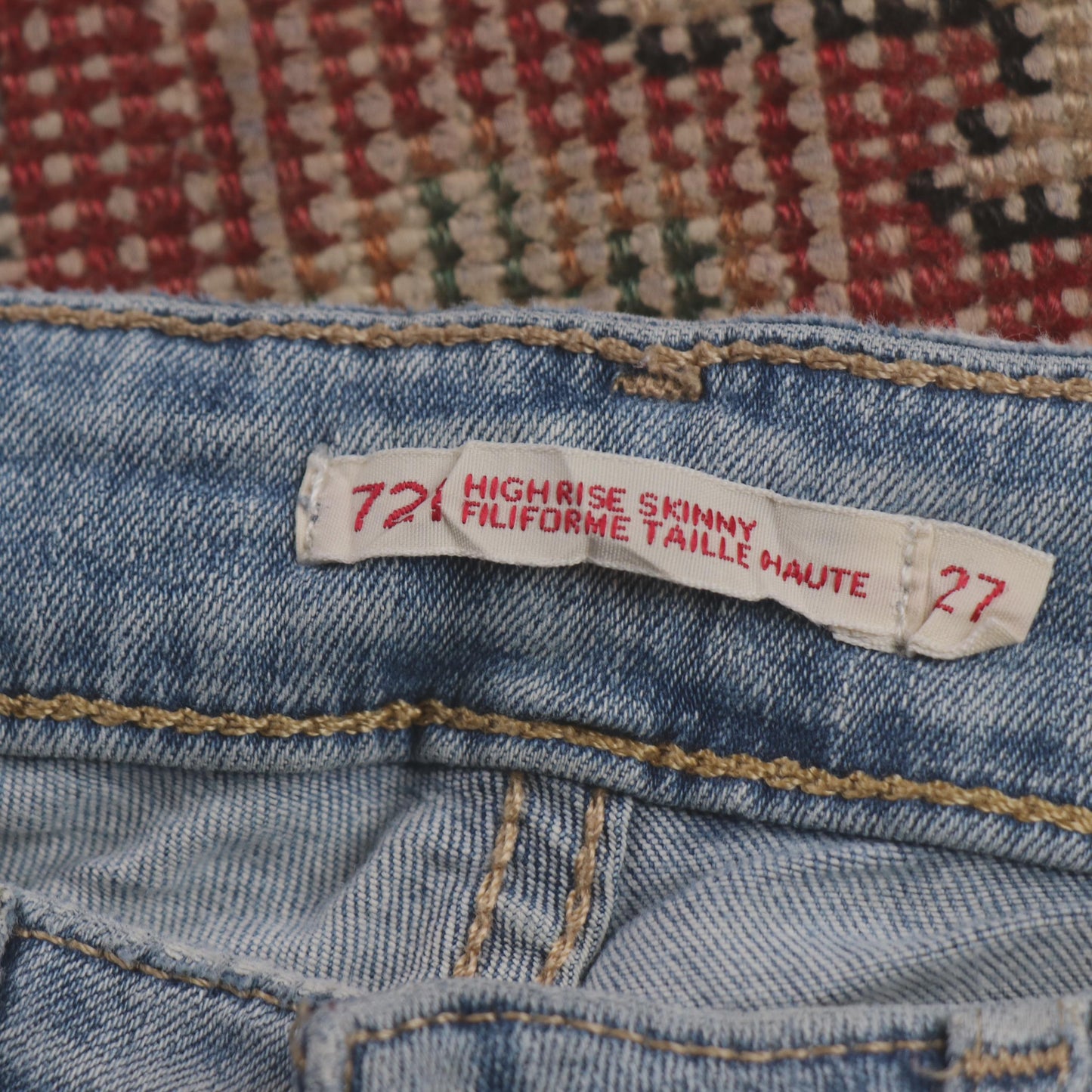 Levi's 721 W26 L30 Skinny Classic Ripped Style Blue Denim Jeans