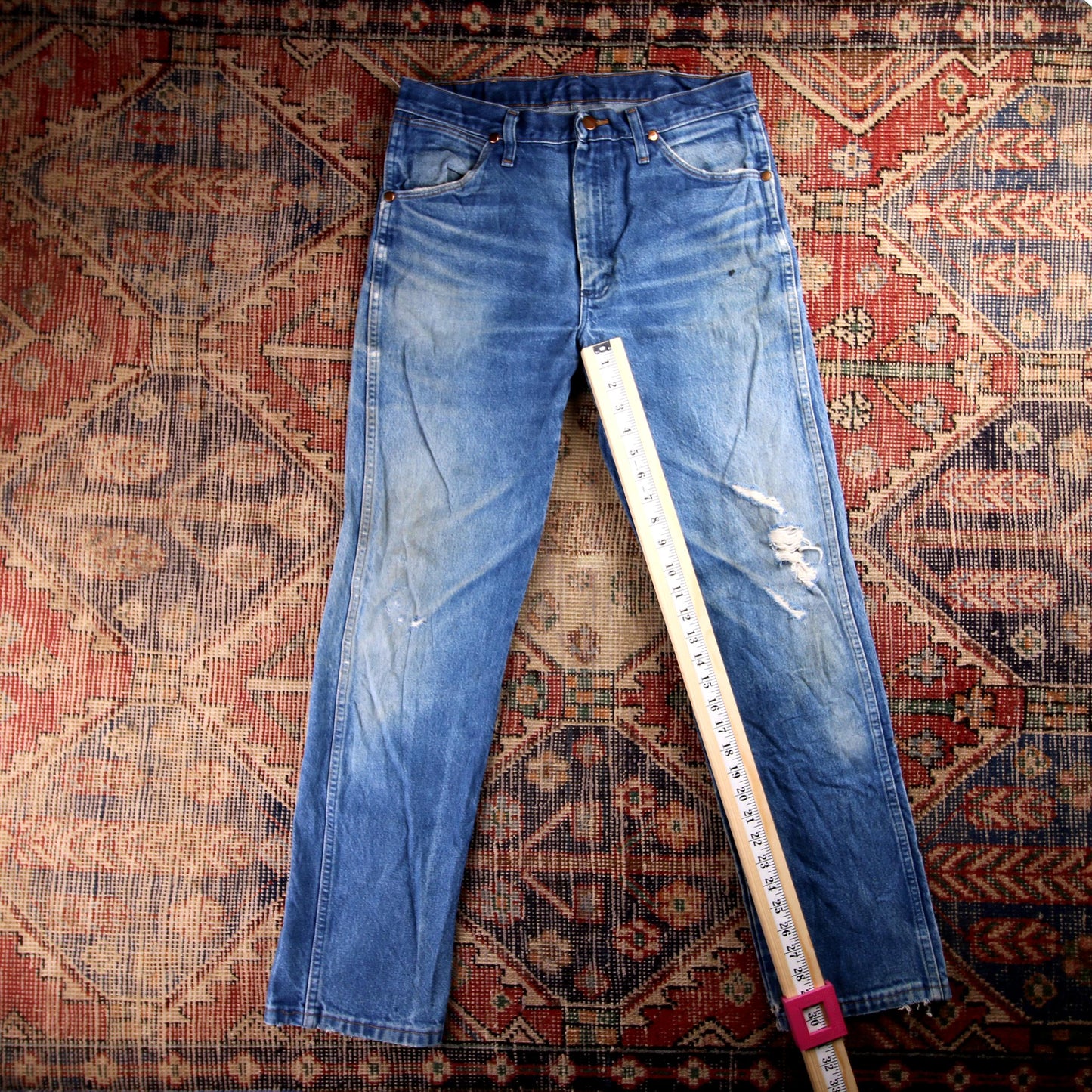 Wrangler W36 L30 Straight Classic Ripped Style Blue Denim Jeans