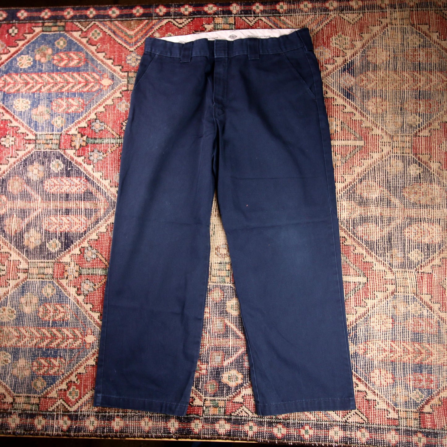 Dickies W38 L30 Straight Leg Relaxed Fit Blue Cotton Blend Trousers