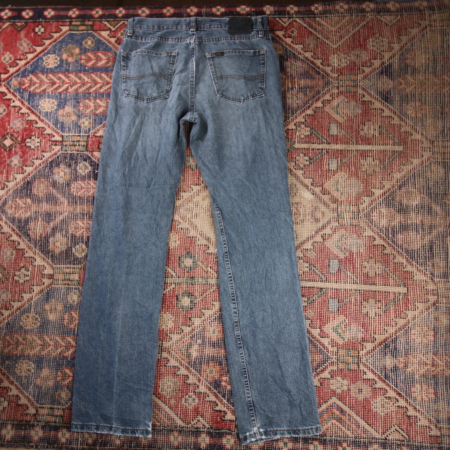 Lee W32 L32 Straight Leg Relaxed Fit Classic Ripped Style Blue Denim Jeans