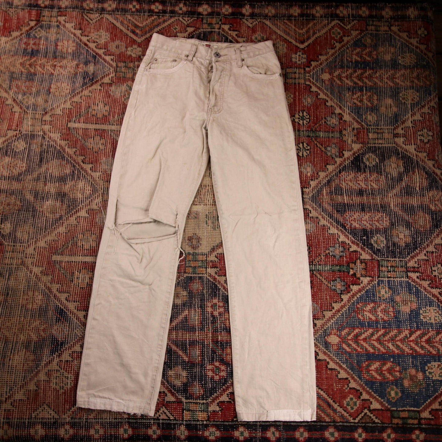 Levi's Black Tab W28 L30 Straight Leg Classic Ripped Style Beige Denim Jeans