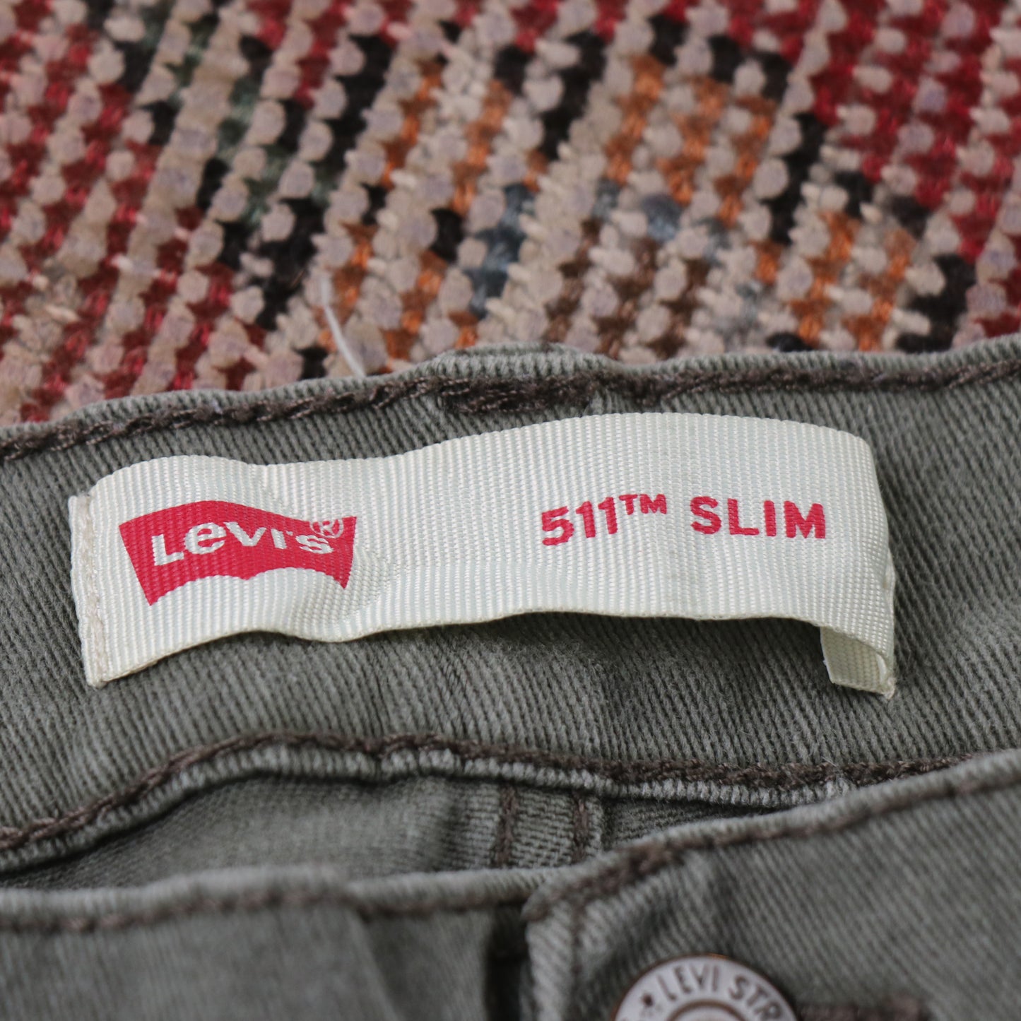Levi's 511 White Tab W30 L29 Slim Fit Green Denim Jeans