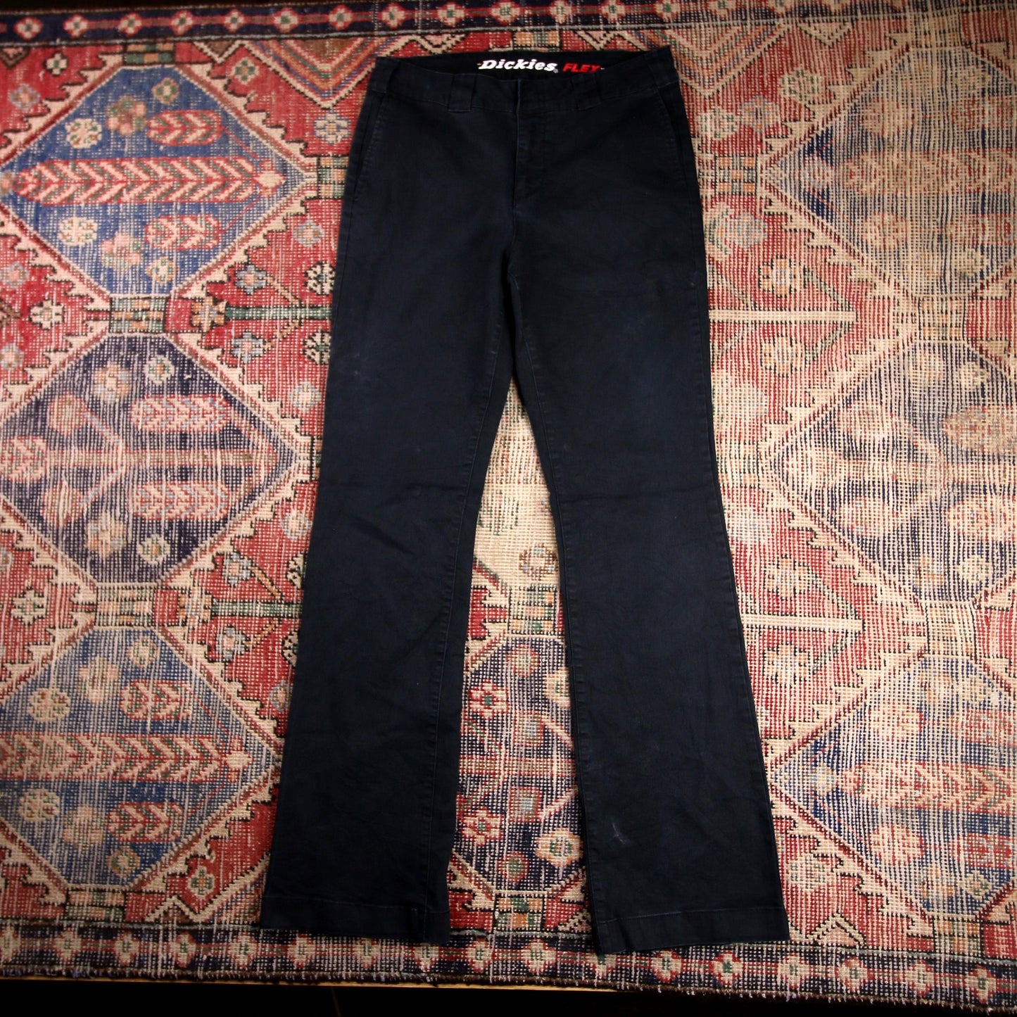 Dickies W28 L31 Flared Black Cotton Blend Trousers