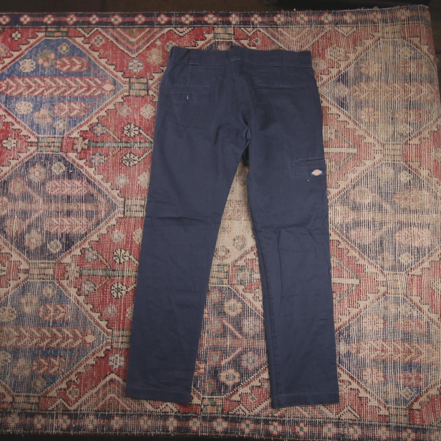 Dickies Double Knee W34 L29 Straight Leg Slim Fit Blue Cotton Blend Trousers