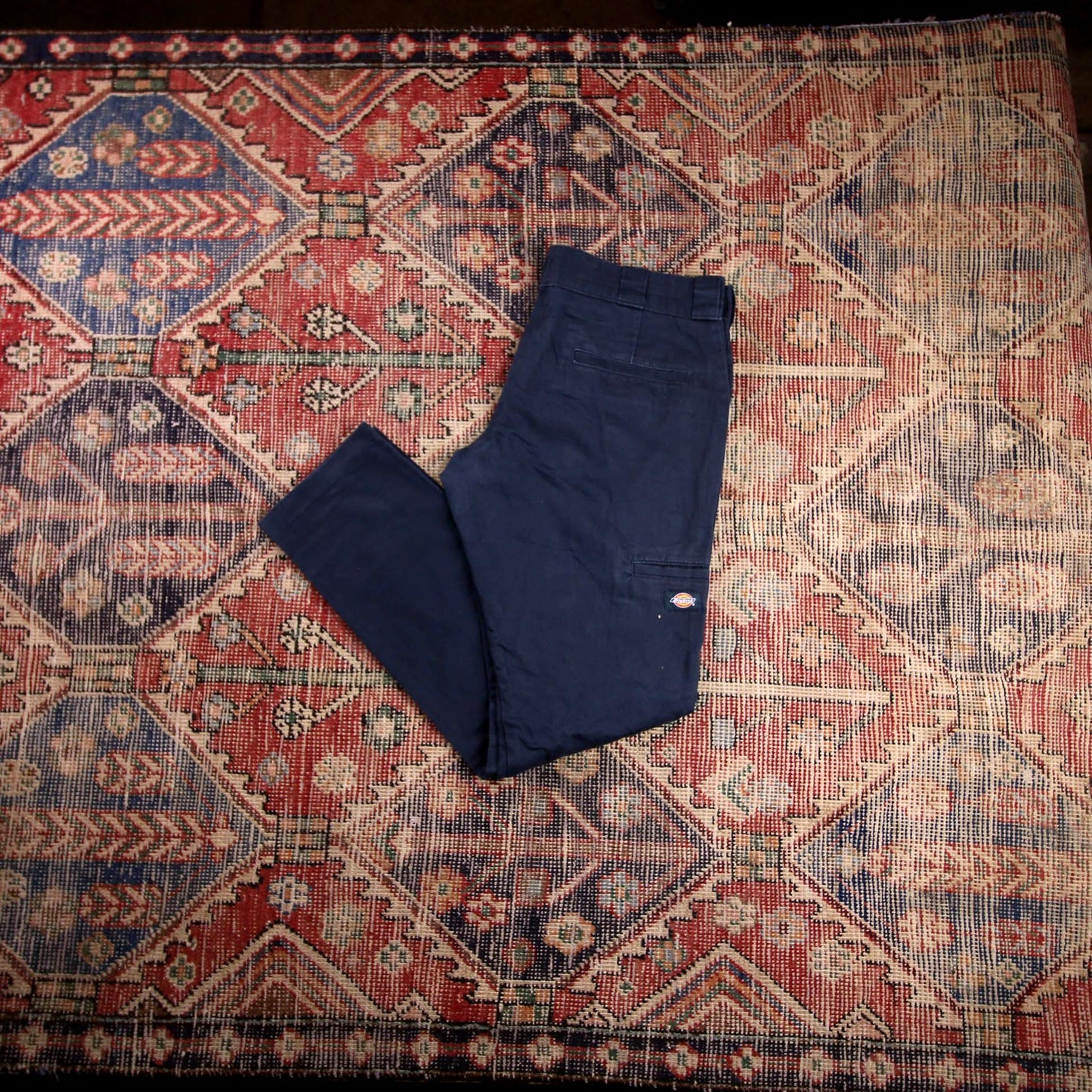 Dickies Double Knee W34 L29 Straight Leg Slim Fit Blue Cotton Blend Trousers