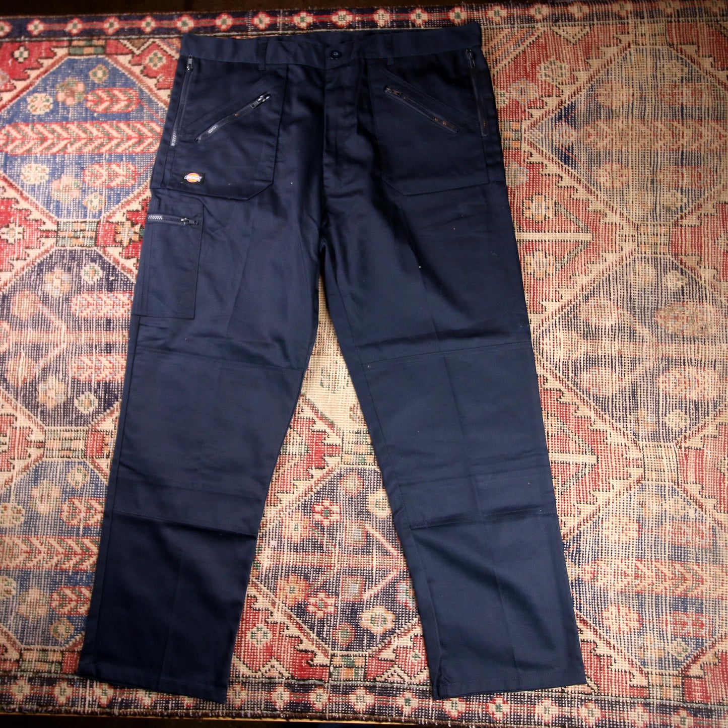 Dickies Double Knee W44 L30 Cargo Navy Cotton Blend Trousers