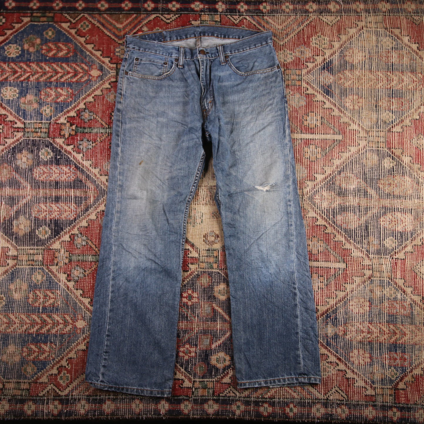 Levi's W34 L28 Straight Leg Classic Ripped Style Blue Denim Jeans