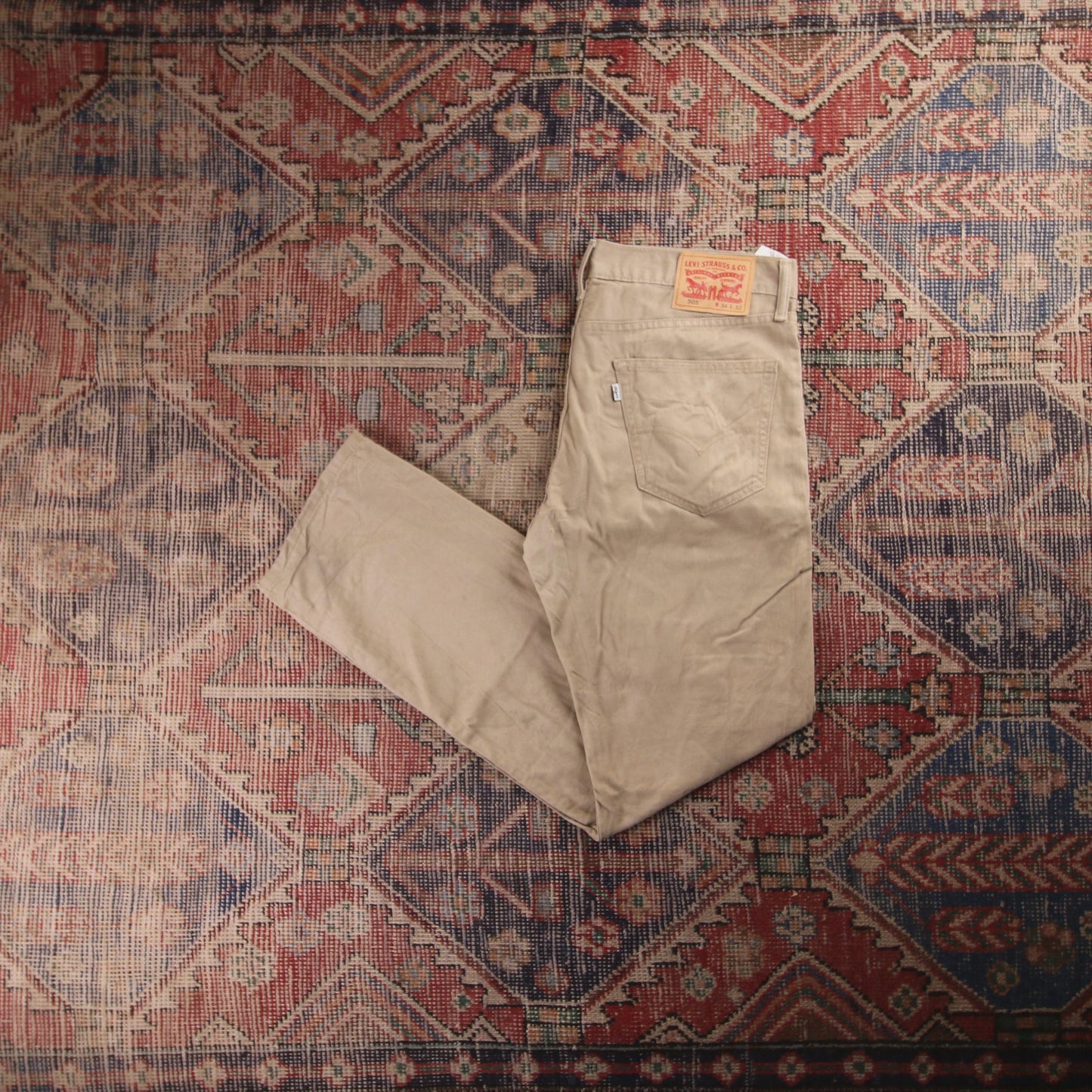 Levi's 505 Red Tab W34 L32 Straight Leg Regular Fit Beige Denim Jeans