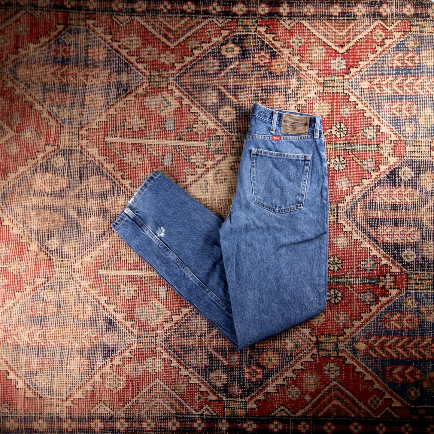 Wrangler Orange Tab W36 L33 Straight Leg Classic Ripped Style Blue Denim Jeans