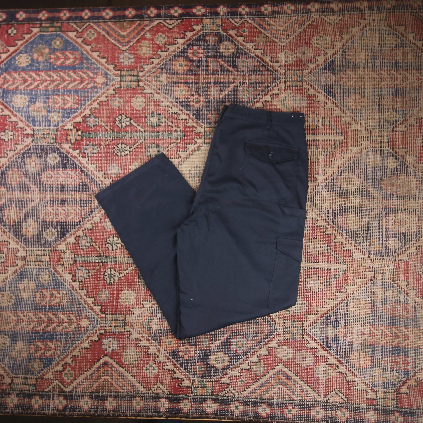 Dickies Double Knee W40 L31 Cargo Navy Cotton Blend Trousers