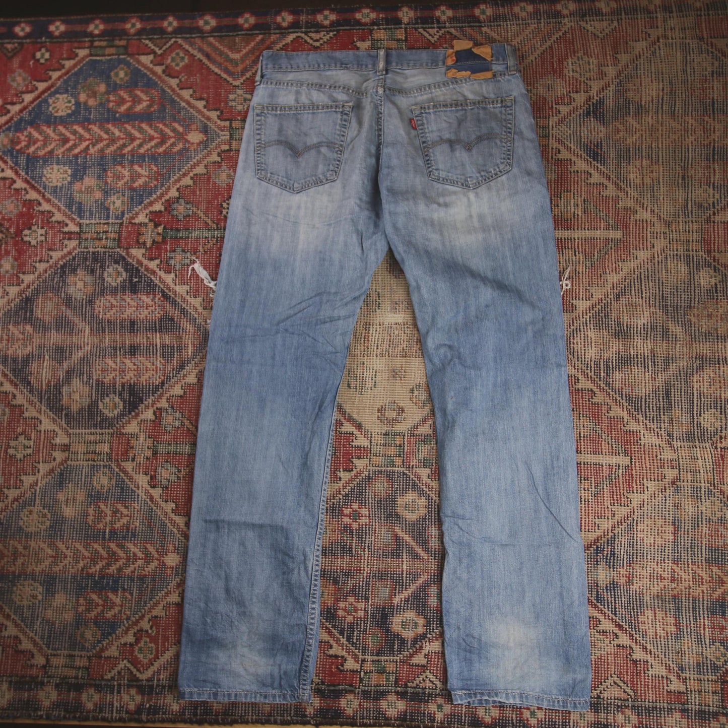 Levi's W34 L30 Straight Leg Loose Fit Classic Ripped Style Blue Denim Jeans
