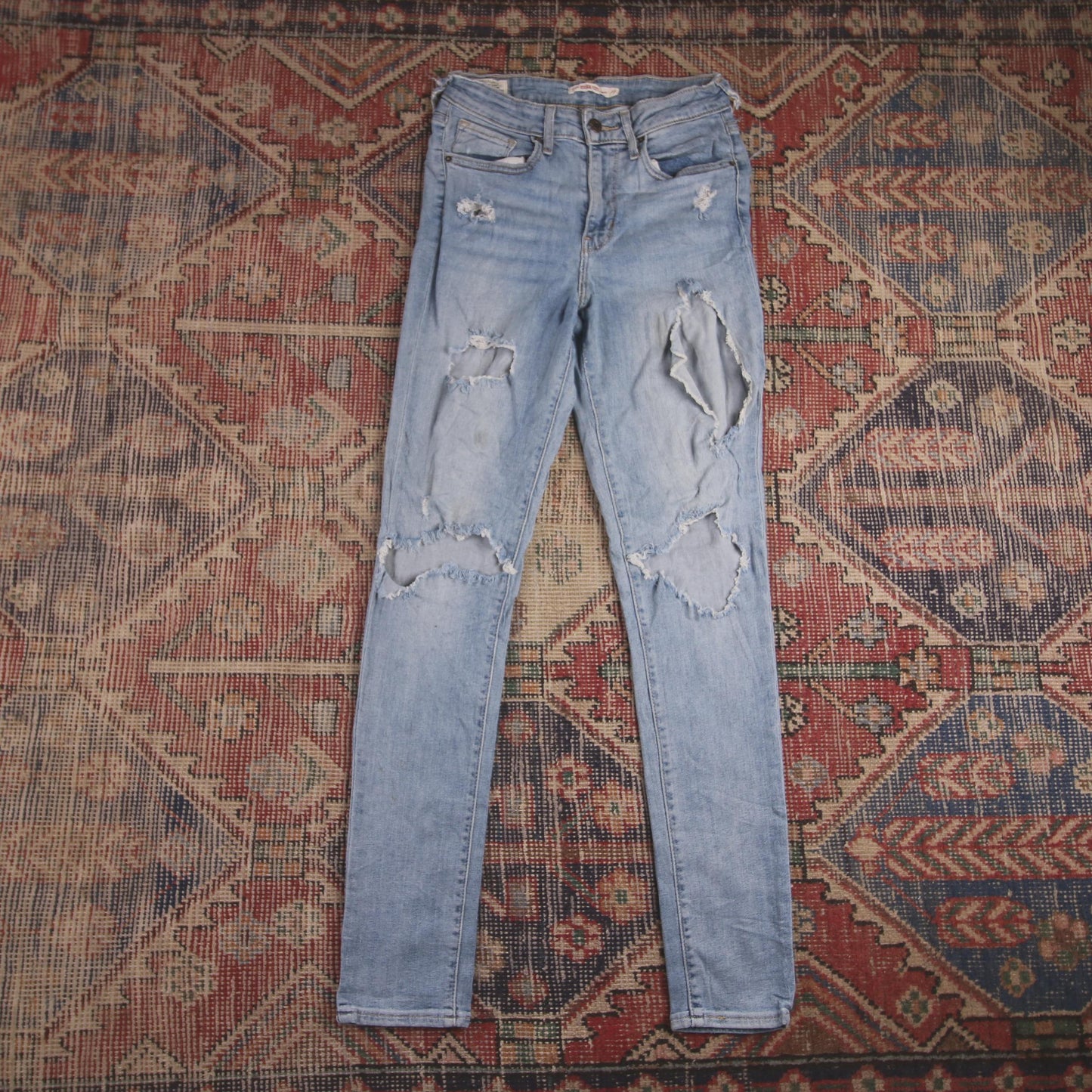 Levi's 721 W26 L30 Skinny Classic Ripped Style Blue Denim Jeans
