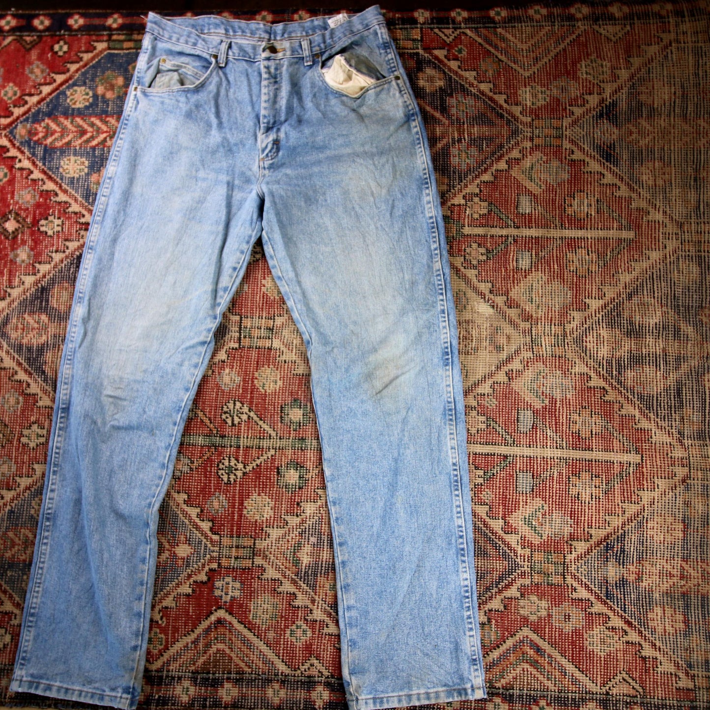 Wrangler W36 L34 Straight Leg Relaxed Fit Blue Denim Jeans