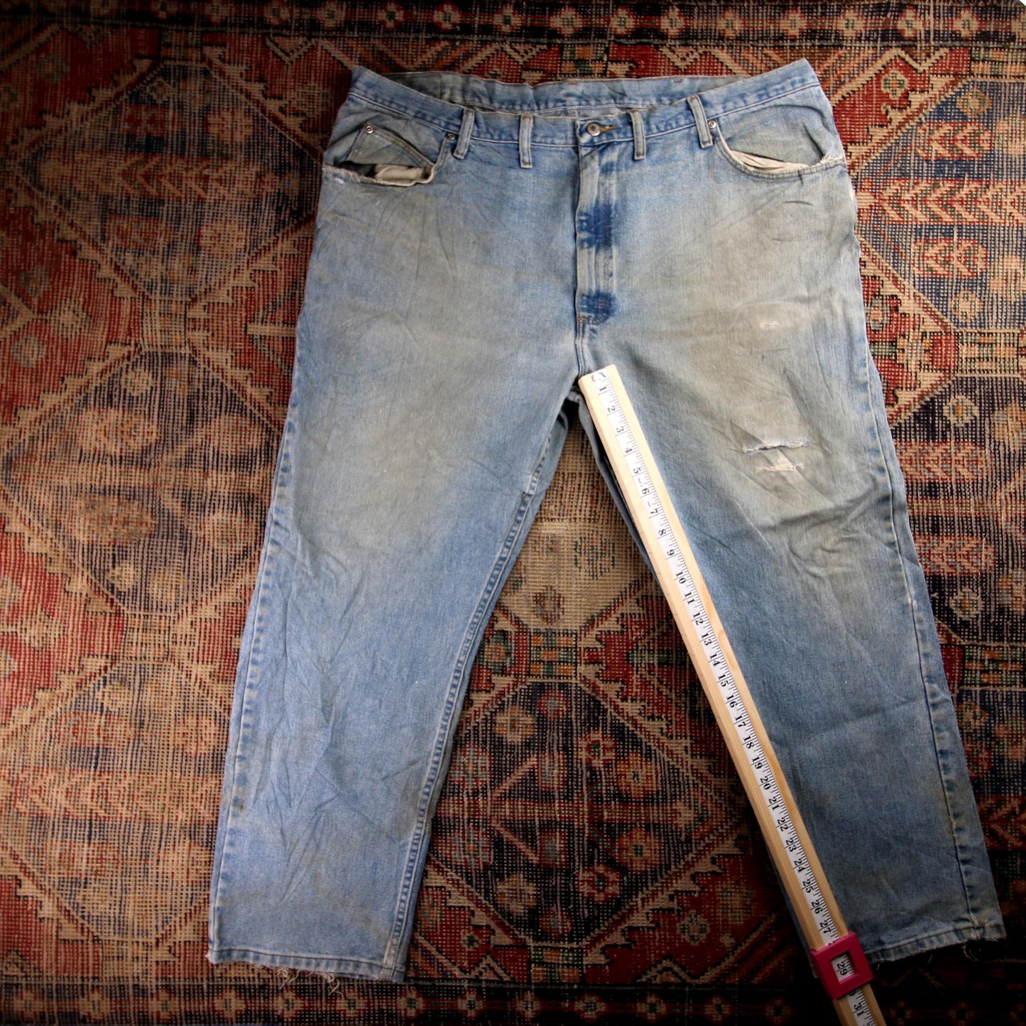 Wrangler W44 L29 Baggy Classic Ripped Style Blue Denim Jeans