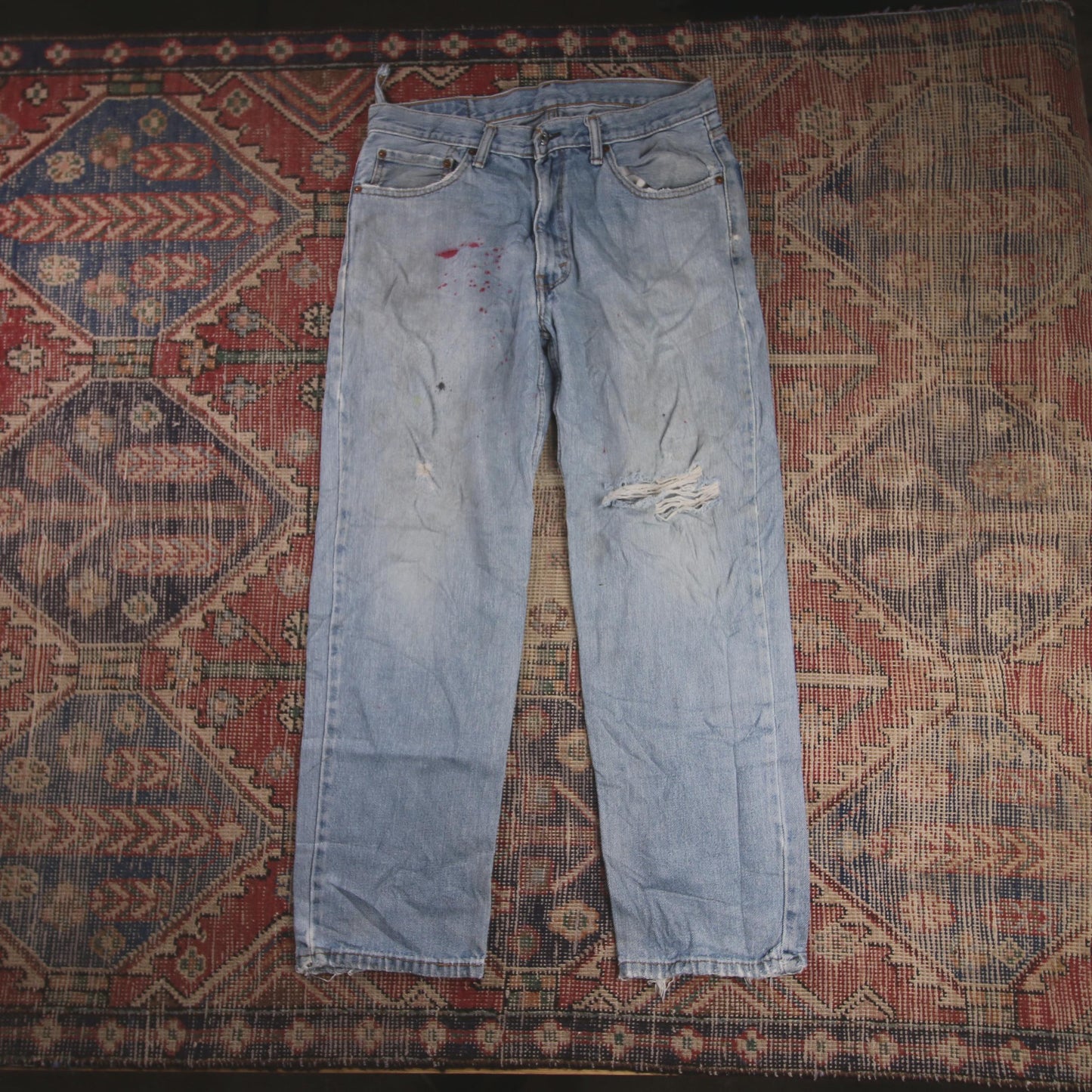 Levi's W34 L28 Tapered Leg Loose Fit Classic Ripped Style Blue Denim Jeans