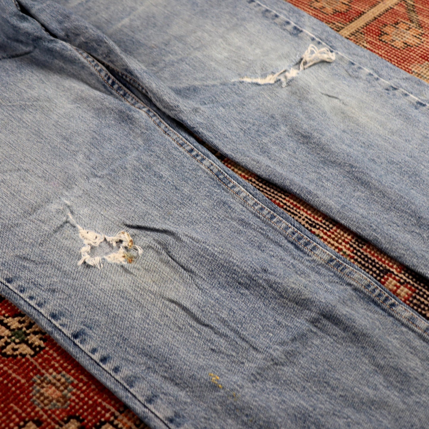 Lee W36 L29 Straight Leg Loose Fit Classic Ripped Style Blue Denim Jeans