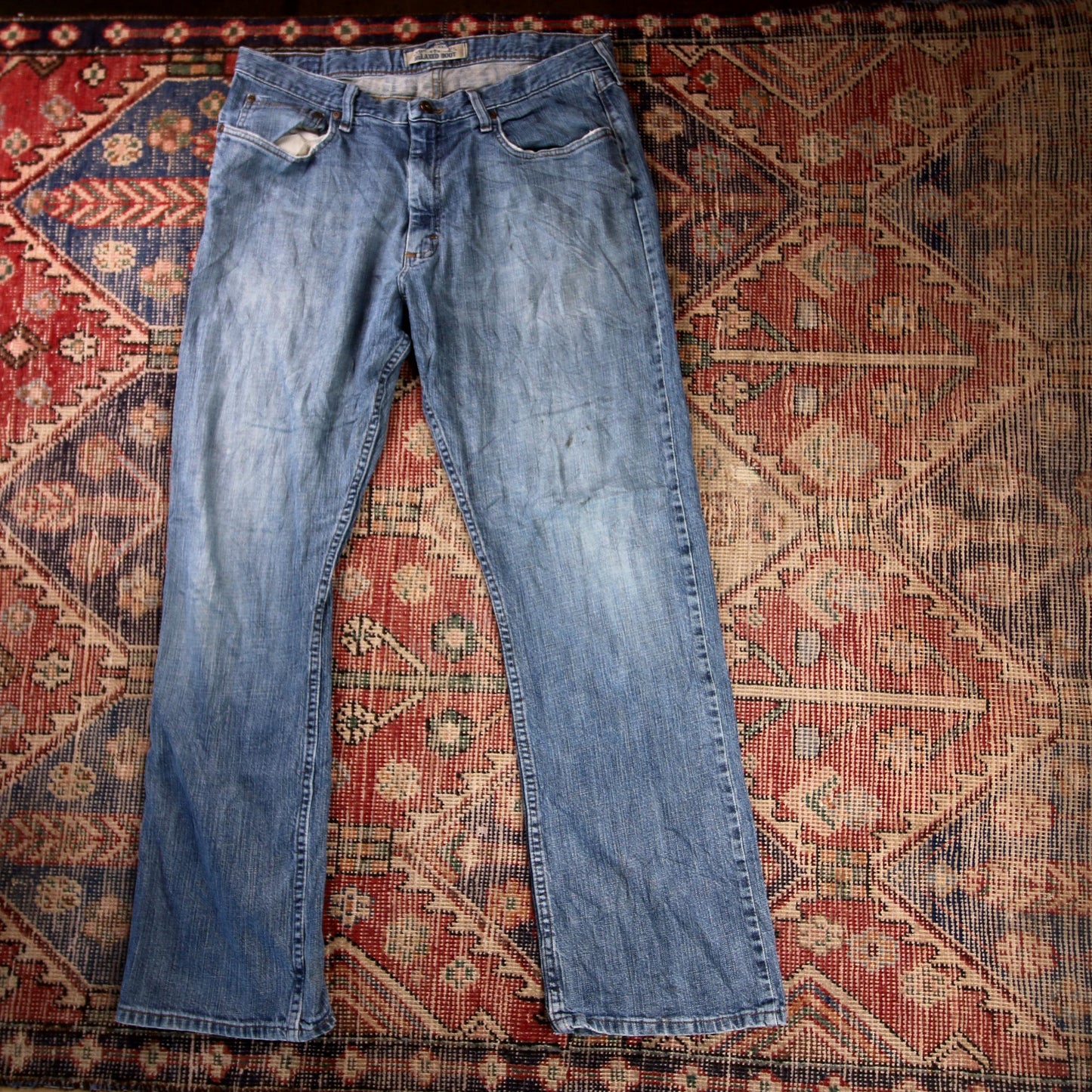 Wrangler W36 L32 Straight Leg Relaxed Fit Blue Denim Jeans