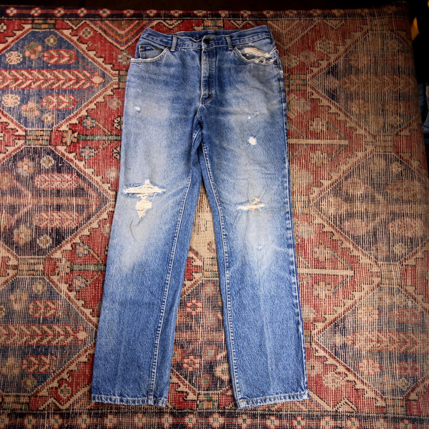 Lee W30 L30 Straight Leg Relaxed Fit Classic Ripped Style Blue Denim Jeans