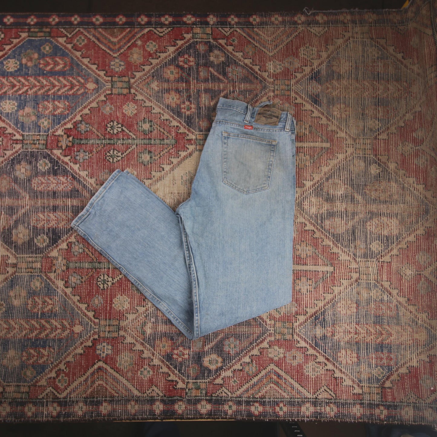 Wrangler W36 L34 Straight Leg Relaxed Fit Blue Denim Jeans