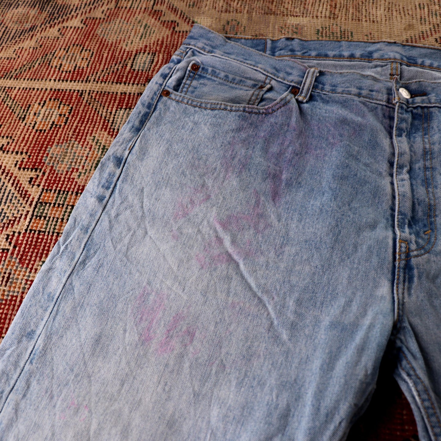 Levi's 505 Orange Tab W42 L28 Straight Leg Regular Fit Blue Denim Jeans